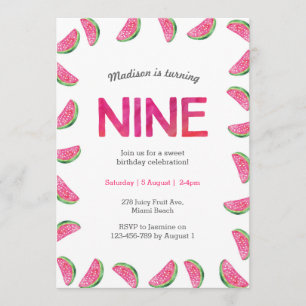 Watermelon Birthday invitation for 9th Birthday