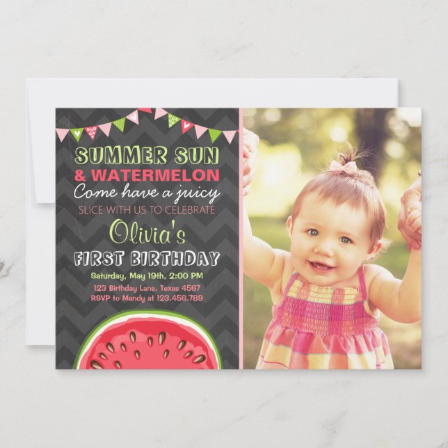 Watermelon Birthday Invitation Sun Summer Party (Front)