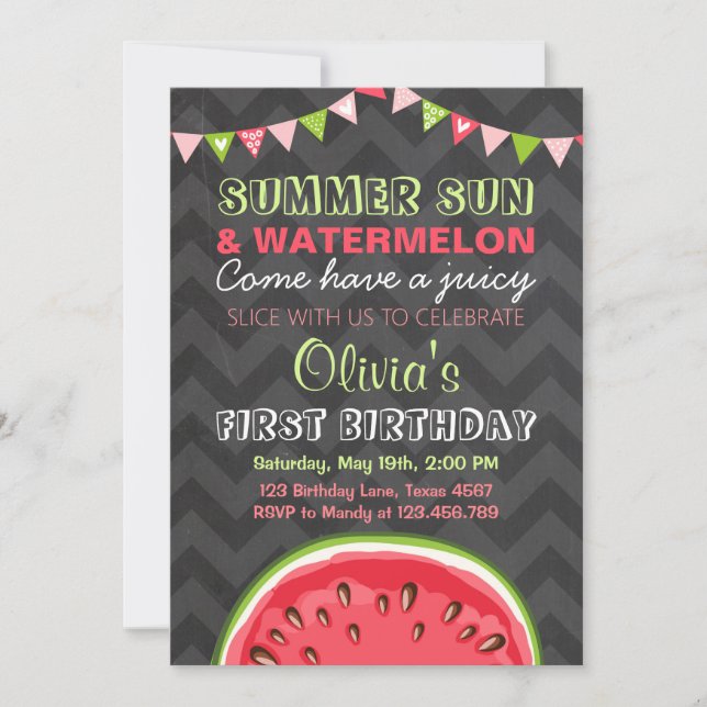 Watermelon Birthday Invitation Sun Summer Party (Front)