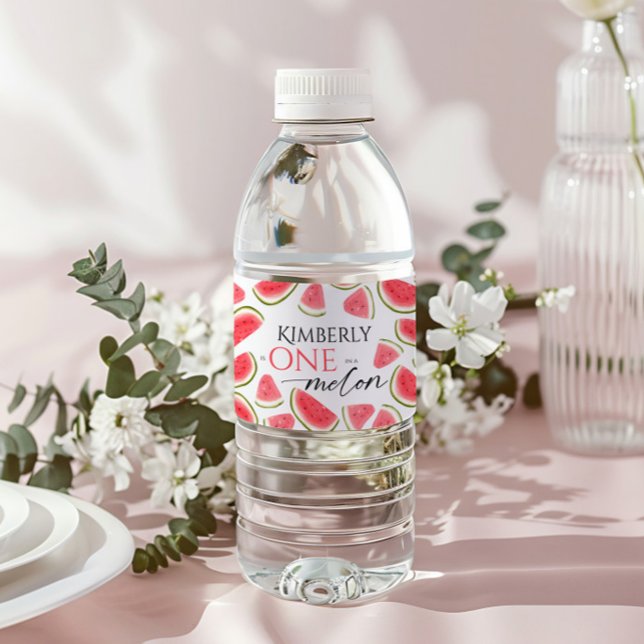 Watermelon Birthday, One in a Melon Birthday Party Water Bottle Label (Creator Uploaded)