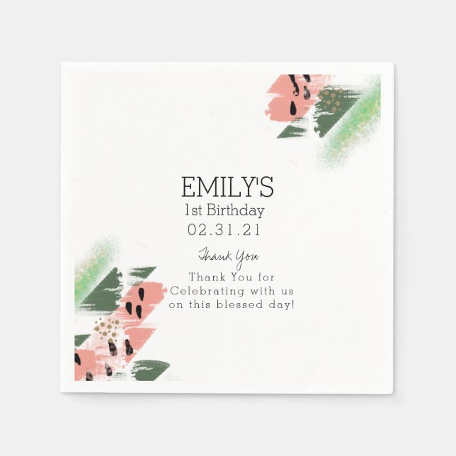 Watermelon Birthday Party Brush Strokes Painterly Napkin (Front)