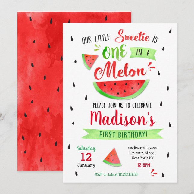 Watermelon Birthday Party Invitation (Front/Back)