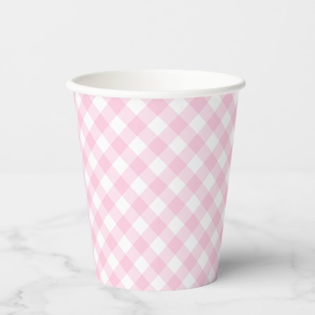 Watermelon Birthday Party Pink Gingham Plaid Paper Cups (Front)