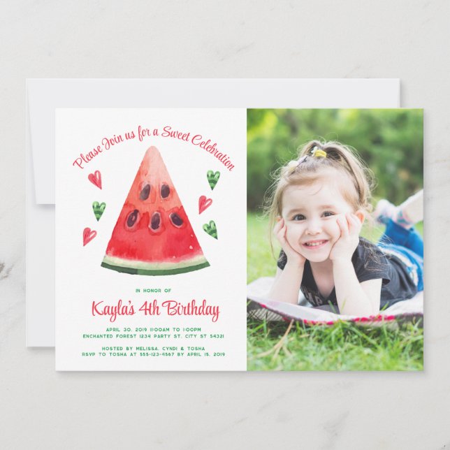 Watermelon Birthday Photo Invitation (Front)