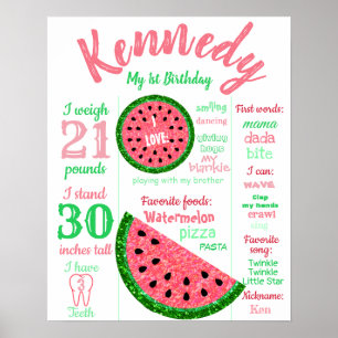 Watermelon birthday Poster, Milestone chalkboard Poster