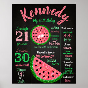 Watermelon birthday Poster, Milestone chalkboard Poster