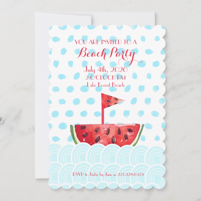 Watermelon Boat Beach Party Invitation (Front)