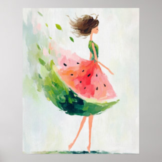 Watermelon Breeze – Whimsical Summer Girl Poster