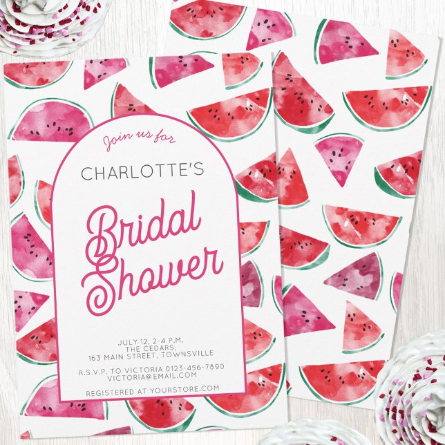 Watermelon Bridal Shower Invitation (Watermelon watercolor personalized custom Bridal Shower party invitations)