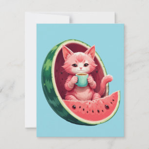 Watermelon Cat Coffee Break Card