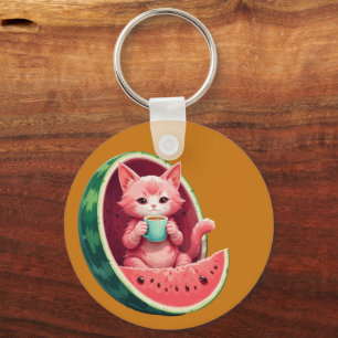 Watermelon Cat Coffee Break Key Ring