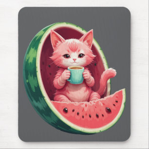 Watermelon Cat Coffee Break Mouse Mat