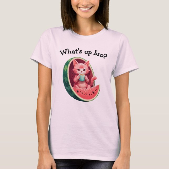 Watermelon Cat Coffee Break T-Shirt (Front)