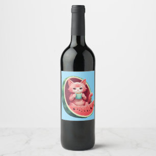 Watermelon Cat Coffee Break Wine Label
