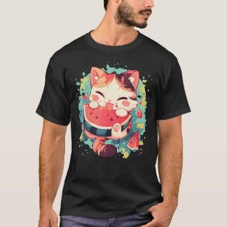 Watermelon Cat Colourful Artwork Watermelon Fruit T-Shirt