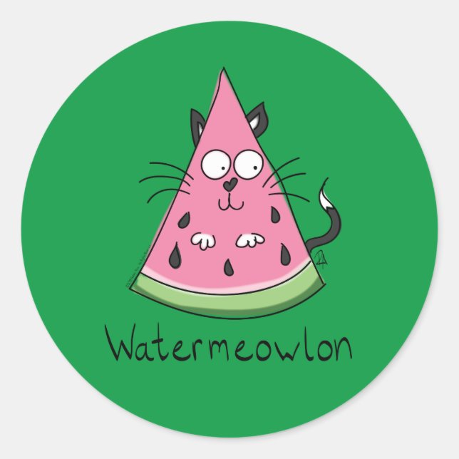 Watermelon Cat Cute Kids Classic Round Sticker (Front)