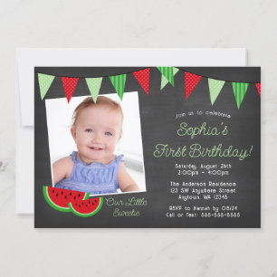 Watermelon Chalkboard Photo Birthday Invitation