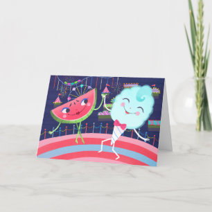 Watermelon Character and Cotton Candy Carnival Card