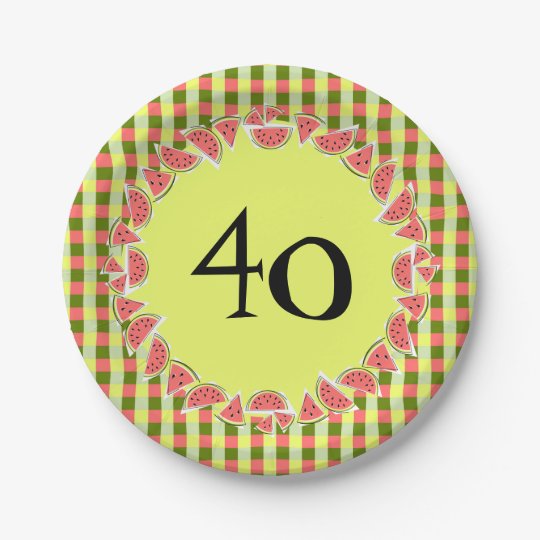 Watermelon Check 40 Age paper plates