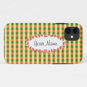 Watermelon Check Classic oval 'Name' horizontal iPhone 11 Case