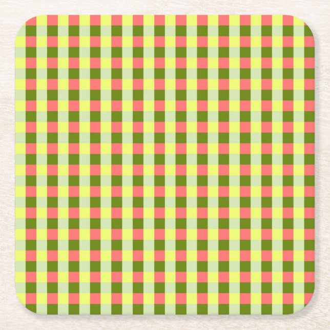 Watermelon Check Square Paper Coaster (Front)