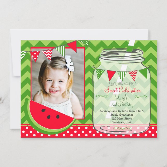Watermelon Chevron Pendants Party Birthday Invitation (Front)