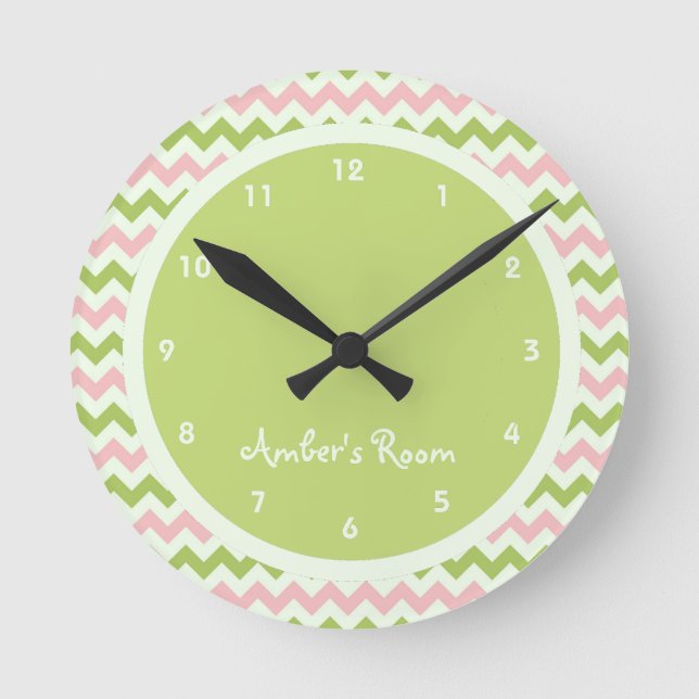 Watermelon Chevron Personalised Kid's Bedroom Round Clock (Front)
