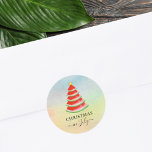 Watermelon Christmas in July Watermelon Classic Round Sticker<br><div class="desc">These Christmas in July Stickers are decorated with a red watercolor watermelon Christmas tree on a colourful background.
Because we create our artwork you won't find this exact image from other designers.
Original Watercolor © Michele Davies.</div>