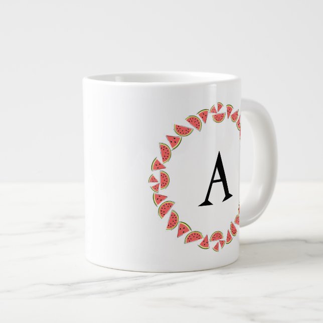 Watermelon Circle Monogram Large Coffee Mug (Front Right)