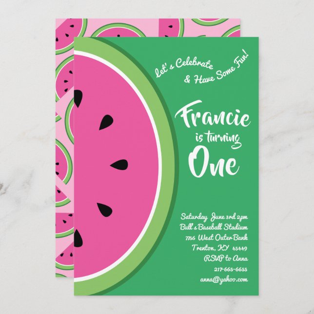 Watermelon Colourful 1st Birthday Cute Invitations (Front/Back)