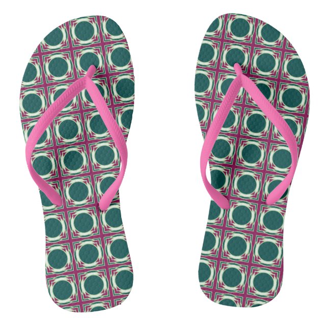 Watermelon Colours Geometric Pattern Flip Flops (Footbed)