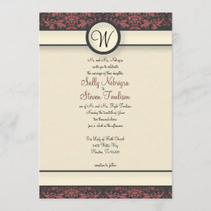 Watermelon & Cream Damask Wedding Invitation