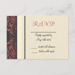 Watermelon & Cream Damask Wedding RSVP Card