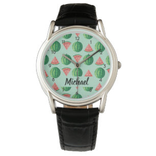 Watermelon Custom Name Stylish Trendy Black   Watch