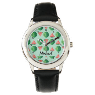 Watermelon Custom Name Stylish Trendy Kids Black   Watch
