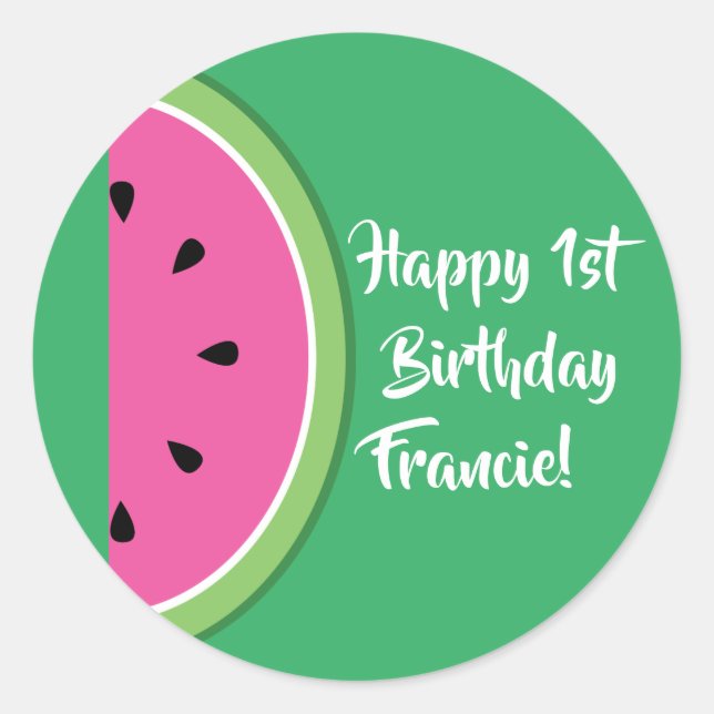 Watermelon Cute 1st Birthday Sticker Seals (Front)