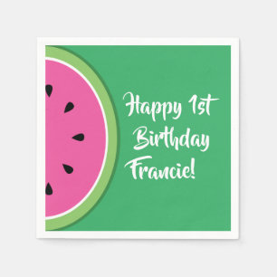 Watermelon Cute Colourful 1st Birthday Party Napkin