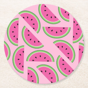 Watermelon Cute Colourful 1st Birthday Party Round Paper Coaster
