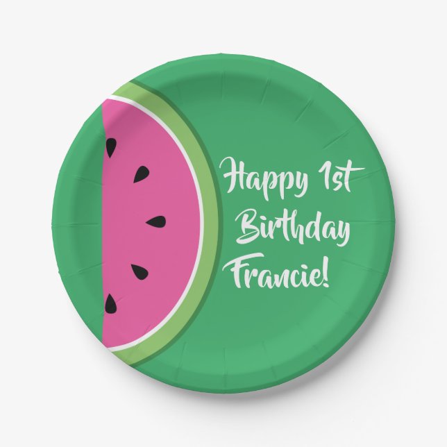 Watermelon Cute Colourful 1st Birthday Plates (Front)