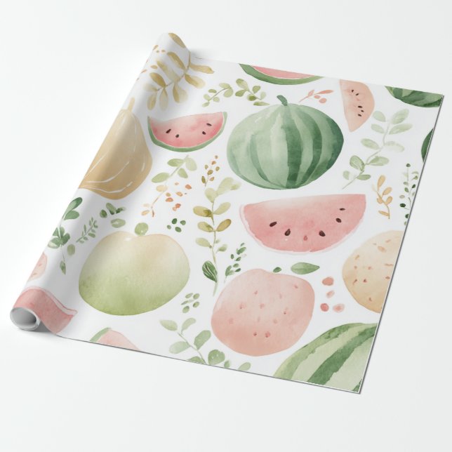 Watermelon Cute Colourful Pink Green Wrapping Paper (Unrolled)