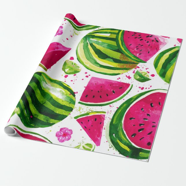 Watermelon Cute Colourful Pink Green Wrapping Paper (Unrolled)