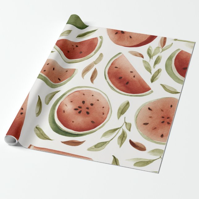Watermelon Cute Colourful Pink Green Wrapping Paper (Unrolled)