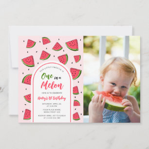 Watermelon Cute One in a Melon 1st Baby Birthday Invitation
