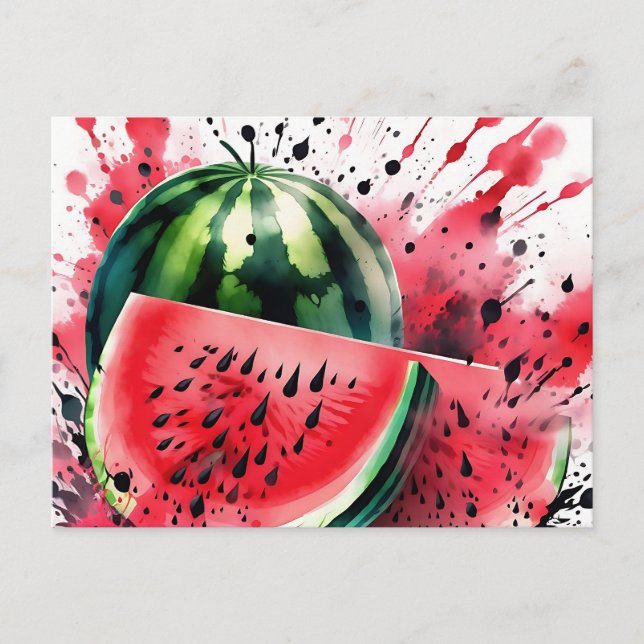 Watermelon Explosion Watercolor Postcard (Front)