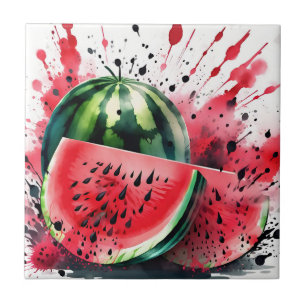Watermelon Explosion Watercolor Tile