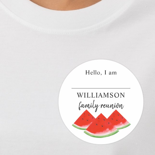 Watermelon Family Reunion Name  Classic Round Sticker (Creator Uploaded)