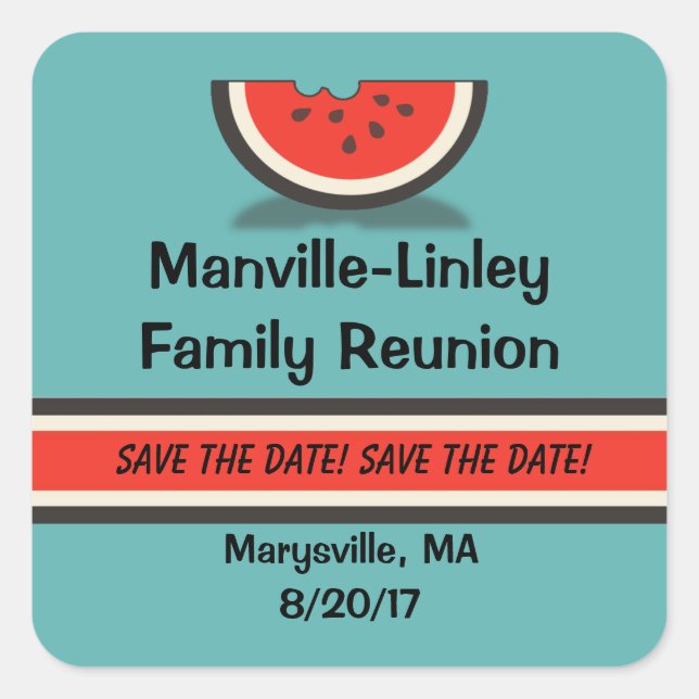 Watermelon Family Reunion Save the Date Stickers (Front)