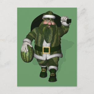 Watermelon Farmer Santa Claus Holiday Postcard