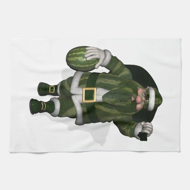 Watermelon Farmer Santa Claus Tea Towel (Horizontal)