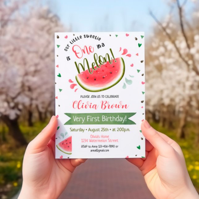 Watermelon First Birthday One in a Melon Invite (Creator Uploaded)